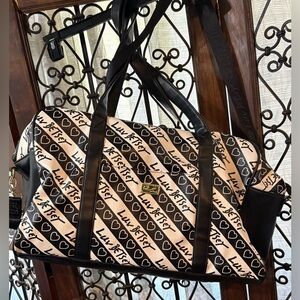 Betsey Johnson Black & Cream Luv Betsey Heart Print Travel Tote